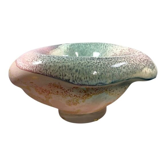 Tony Evans Raku Pottery Large Centerpiece Bowl Vase Signed Biomorphic Pastel - Picture 1 of 7
